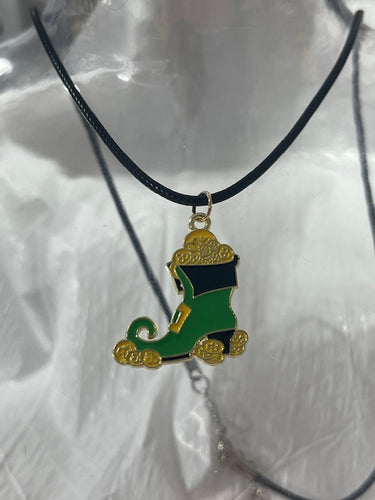 St Patricks Lucky Leprechauns Shoe Full of Gold Necklace