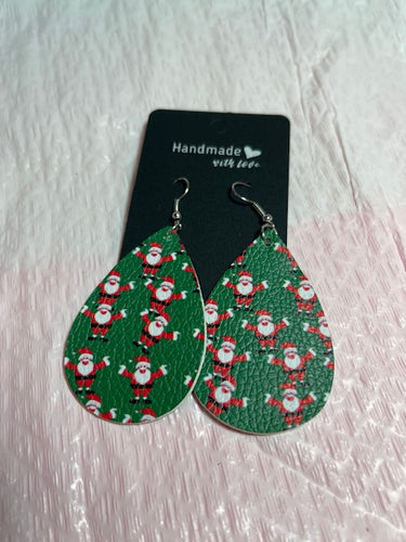 Green with Santas Christmas Earrings