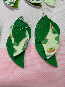 Faux Leather St Patricks Green Earrings