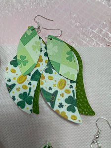 Faux Leather St Patricks Green Earrings