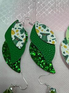 Faux Leather St Patricks Green Earrings