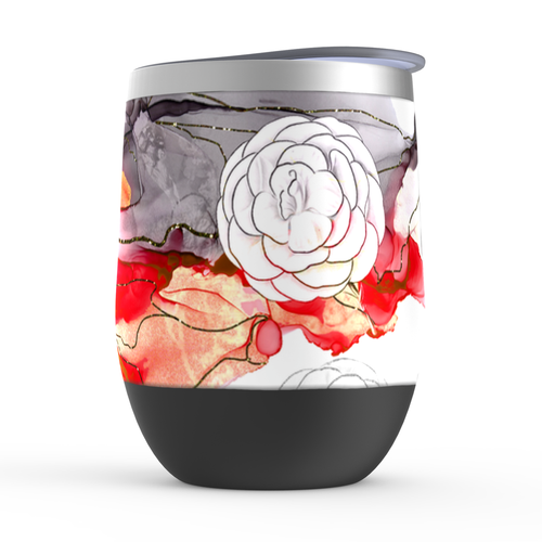 Red Watercolor Flower Stemless Wine Tumblers