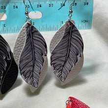 Load image into Gallery viewer, Multilayered faux leather feather look earrings