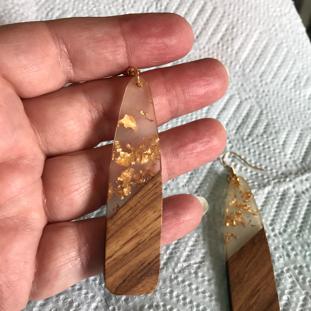 Raindrop Wood and Resin Earrings