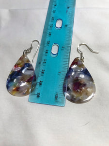 Teardrop white multicolored acrylic earrings