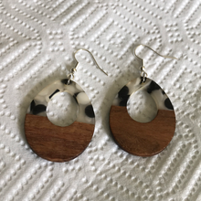 Load image into Gallery viewer, Wood and Resin with Black and White Dots Earrings