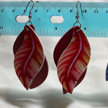 Load image into Gallery viewer, Multilayered faux leather feather look earrings